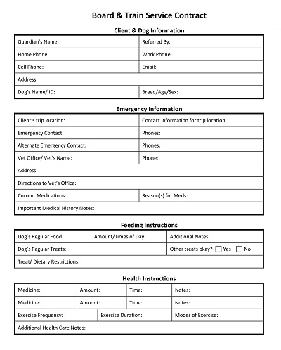 Dog Train Service Contract Template