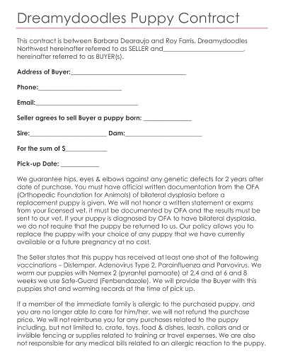 Dreamydoodles Puppy Contract Template