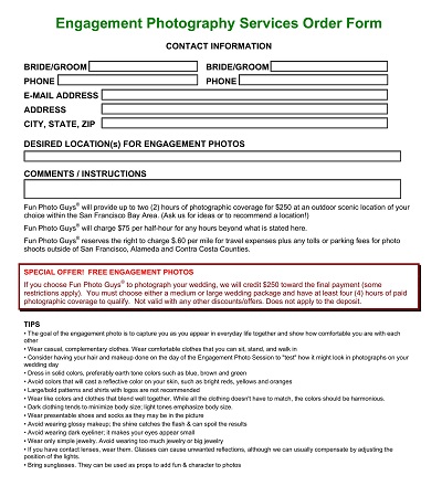 Engagement Photography Contract Form
