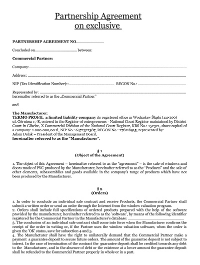 Exclusive Partnership Agreement Form