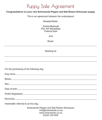Formal Puppy Sale Contract Template
