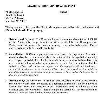 Generic Photography Contract Form