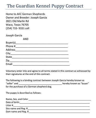 Guardian Kennel Puppy Contract Template