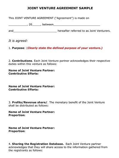 Joint Venture Partnership Agreement Form