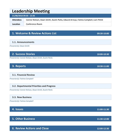 Leadership Meeting Agenda Template