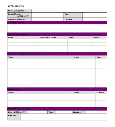 Meeting Minutes & Itinerary Template