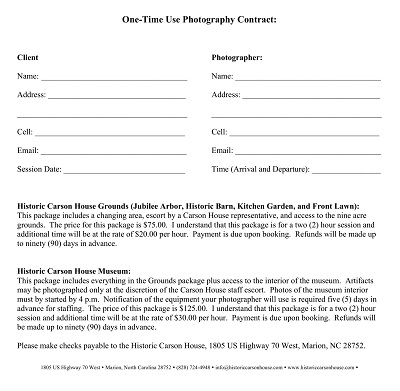 One Time Use Photography Contract Template
