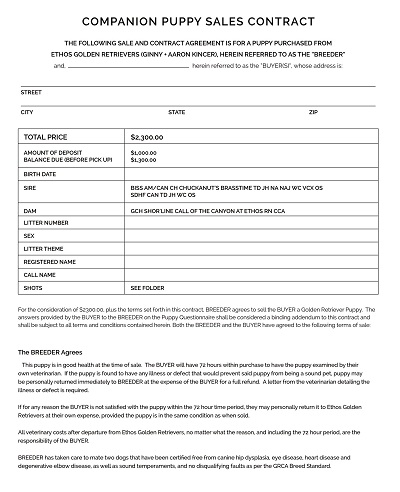 Pet Puppy Sales Contract Template