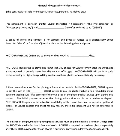 Photography And Video Contract Template