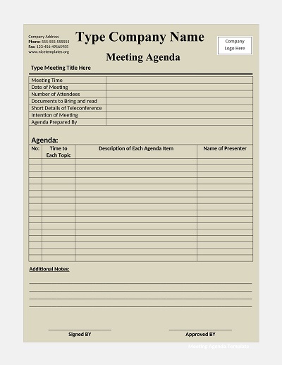 Printable Meeting Itinerary Template