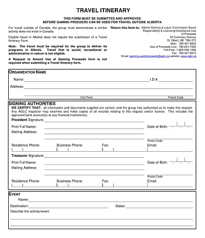 Professional Travel Itinerary Form Template