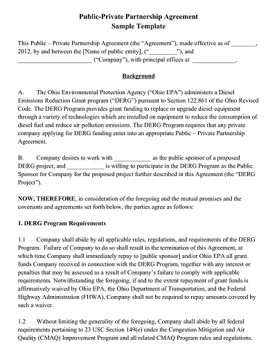 Public Private Partnership Agreement Form