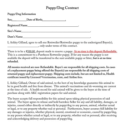 Puppy And Dog Contract Sample