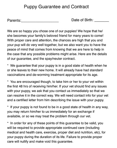 Puppy Guarantee And Contract Template