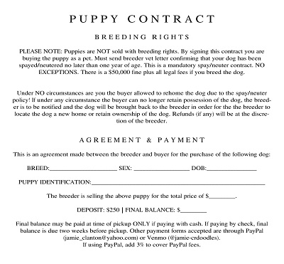 Puppy Payment Contract Template