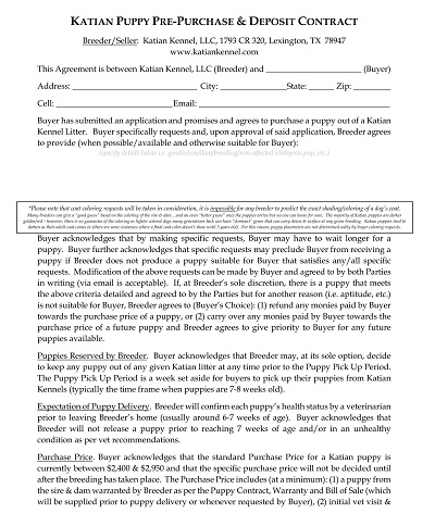 Puppy Pre-Purchase Deposit Contract Template