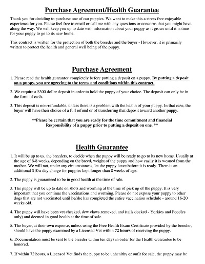 Puppy Purchase Agreement Template