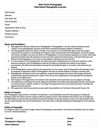 Real Estate Photography Contract Form