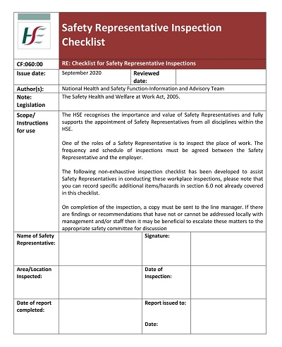 Safety Representative Inspection Checklist