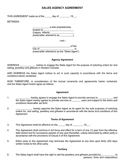 Sales Client Agency Agreement Template