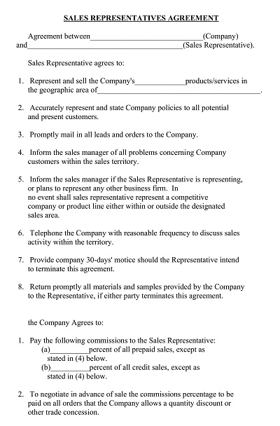 Sales Representative Property Agreement