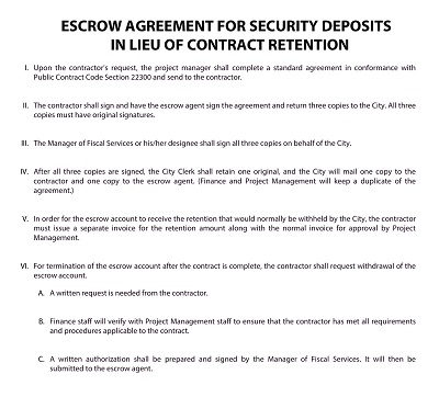 Security Deposit In Lieu Of Contract Retention Agreement