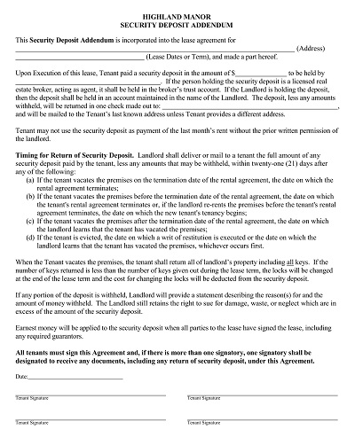 Security Deposit Lease Agreement