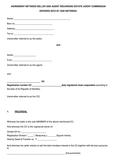 Seller And Agent Commission Agreement Template
