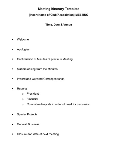 Simple Meeting Itinerary Template