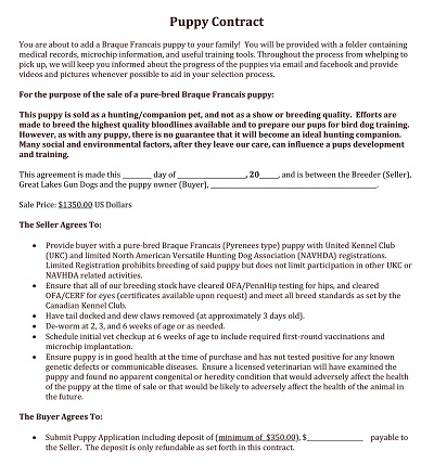 Simple Puppy Contract Template