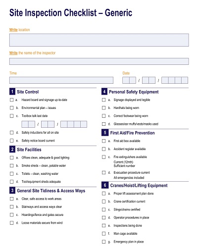 Site Safety Inspection Checklist