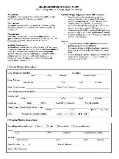 Sorority Reference Form Template