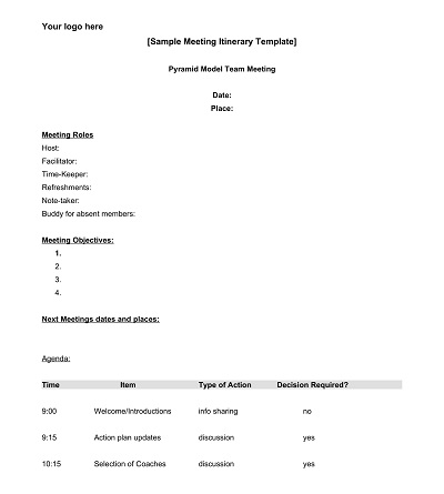 Team Meeting Itinerary Template