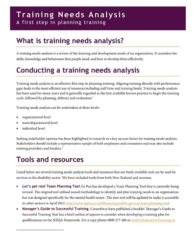 Training Needs Analysis Format