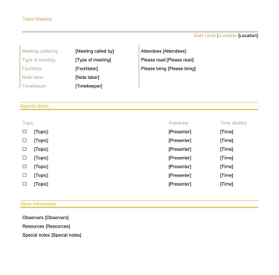 Working Smarter Team Meeting Itinerary Template