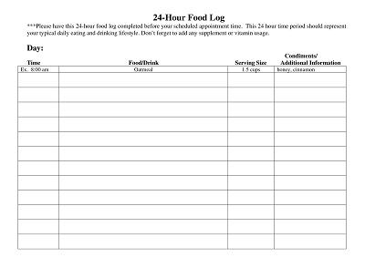 24-Hour Food Log Template