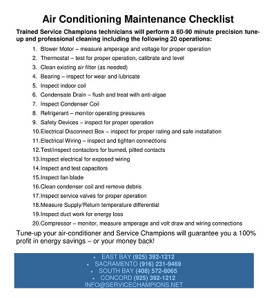 Air Conditioning Maintenance Checklist