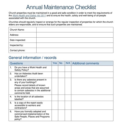Annual Maintenance Checklist