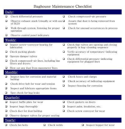 Baghouse Maintenance Checklist