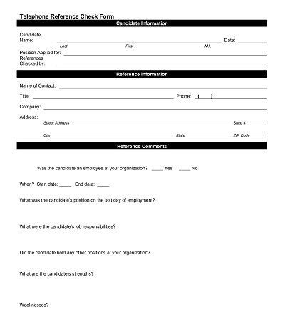 Basic Reference Check Form
