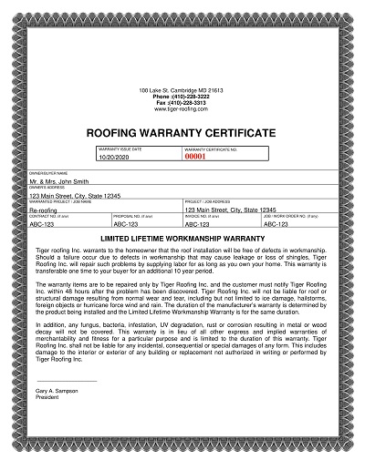 Basic Roofing Warranty Certificate Template