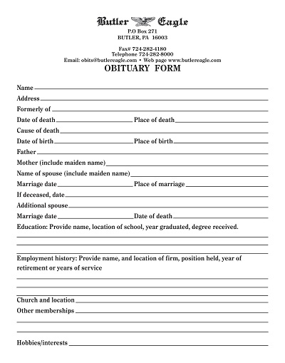 Blank Funeral Obituary with Logo Template