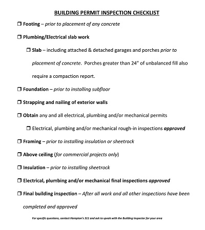 Building Permit Inspection Checklist