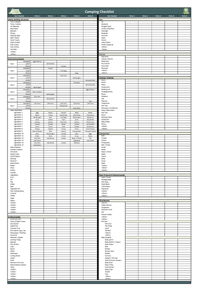Camping Checklist Spreadsheet Template