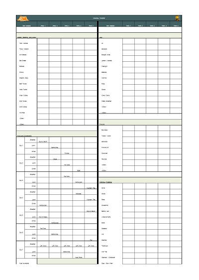 Camping Checklist Template Excel