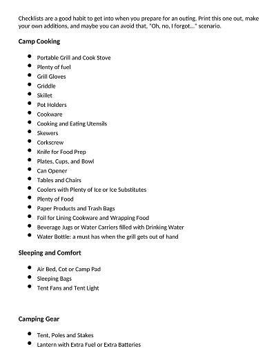 Camping Checklist Template Word