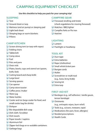 Camping Equipment Checklist Template