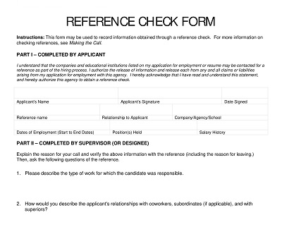 Candidate Selection Reference Check Form