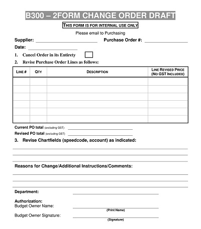 Change Order Form Template PDF