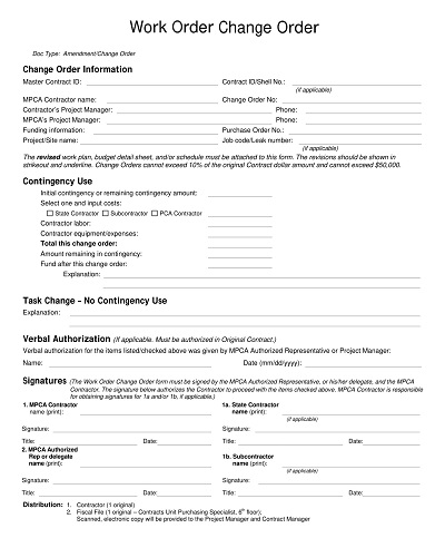 Change Work Order Form Template